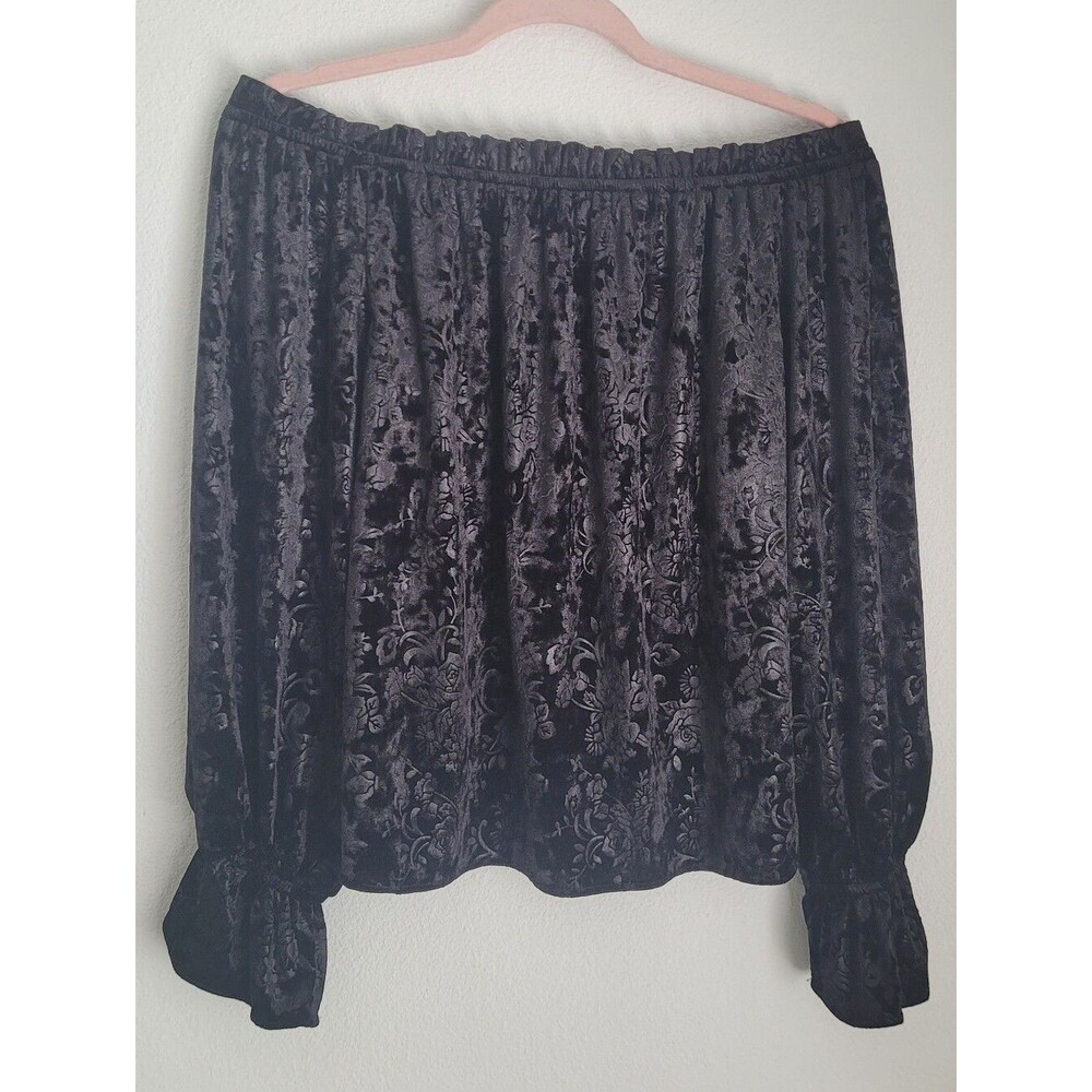 Black Floral Burnout Velvet Off The Shoulder Top Size S Whimsigoth Boho Peasant